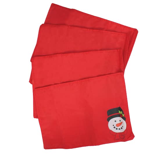 Snowman Pouch with Christmas Place Mats - 13.5" - Set of 4
